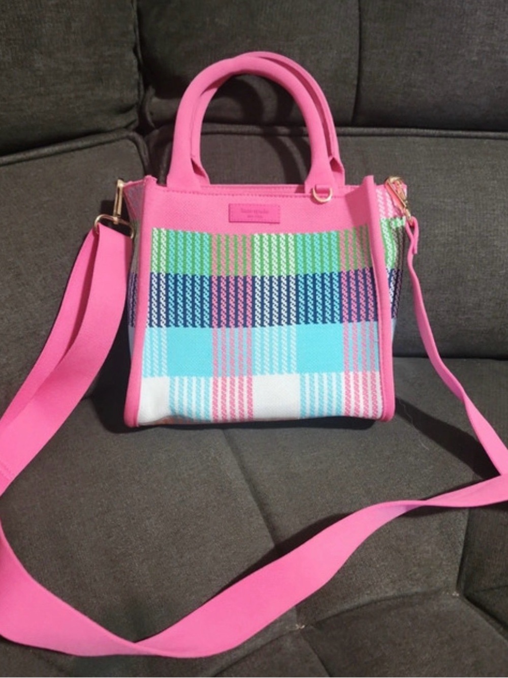 kate spade Pink Multicolor Plaid Crossbody Tote
